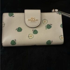 Coach Cream Wallet with Green Apple Pattern